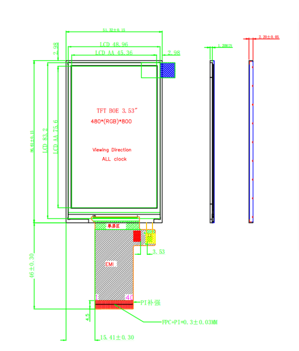 3.5inch 480*800 IPS TFT LCD Display 3SPI RGB18Bit Interface ST7701S Automotive LCD Screen - Image 3
