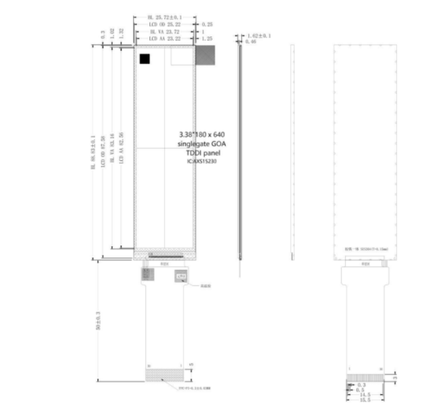 3.38inch Long Bar TFT LCD Screen 180*640 AXS15231B SPI/MCU White Goods LCD Display - Image 4
